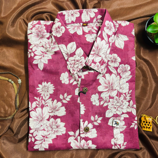 Pink Flower | Regular Fit | Half Sleeves Shirt