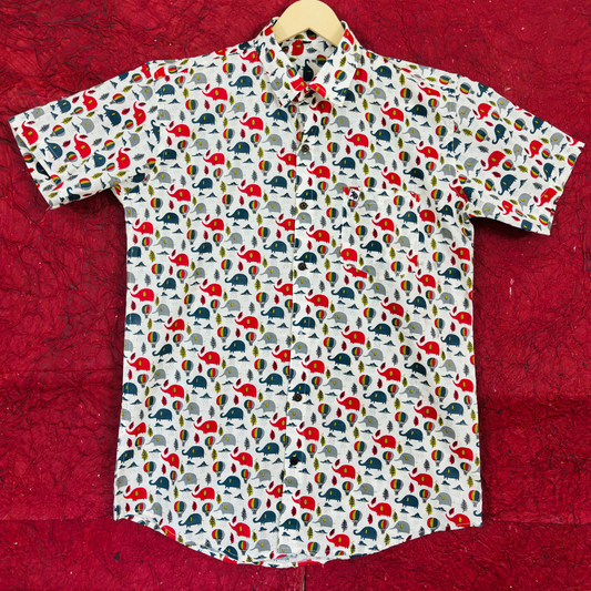 Colorful Elephant Print | Regular Fit | Half Sleeves Shirt