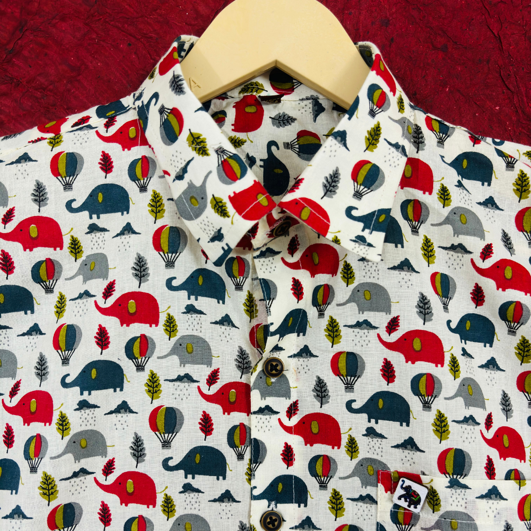 Colorful Elephant Print | Regular Fit | Half Sleeves Shirt