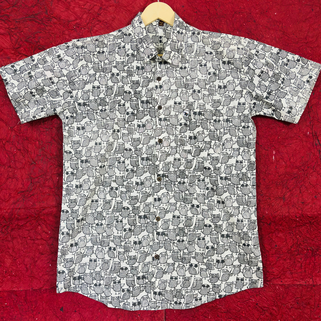 Black & White Owl | Regular Fit | Half Sleeves Shirt