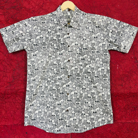 Black & White Owl | Regular Fit | Half Sleeves Shirt