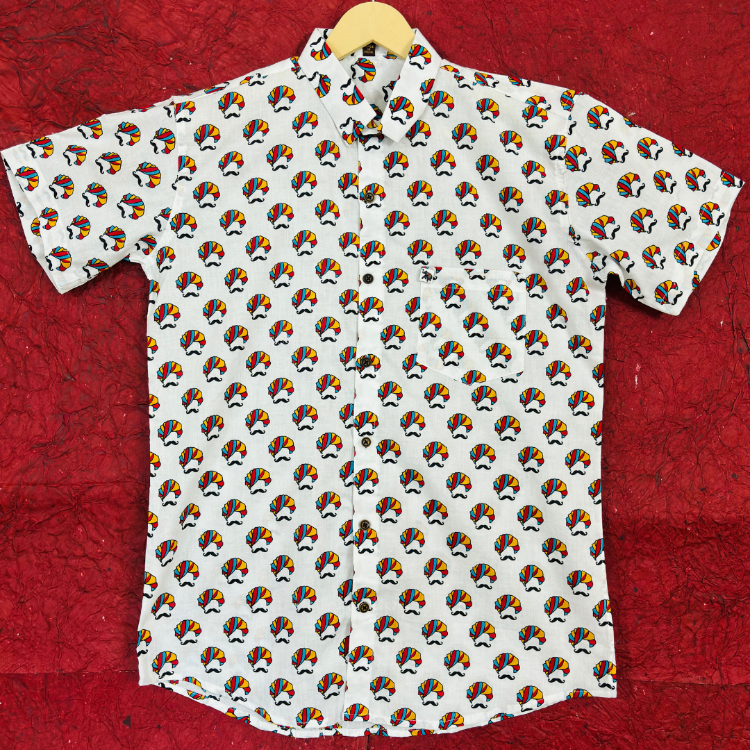 Turban & Mustache | Red&Yellow | Regular Fit | Half Sleeves Shirt