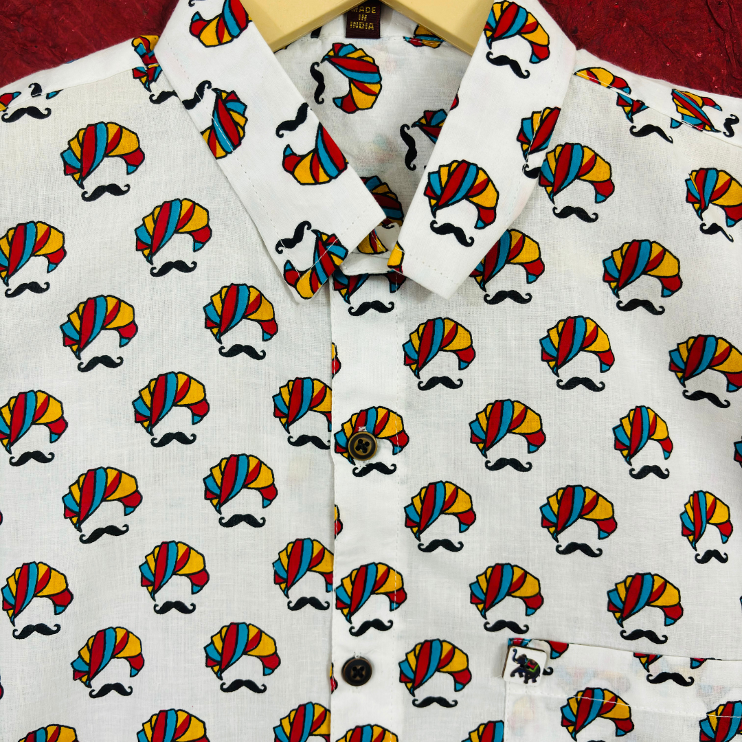 Turban & Mustache | Red&Yellow | Regular Fit | Half Sleeves Shirt