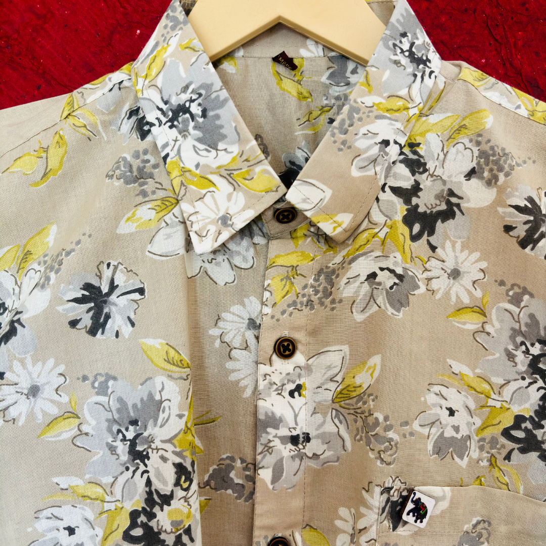 Khaaki Floral Printed | Regular Fit | Half Sleeves Shirt