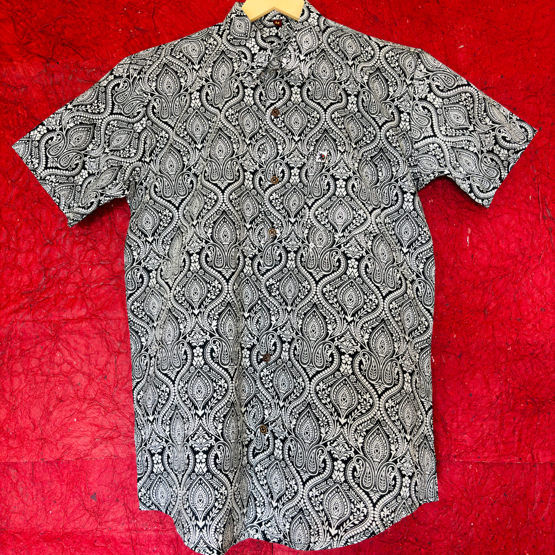 Black&White Mandala Print | Regular Fit | Half Sleeves Shirt