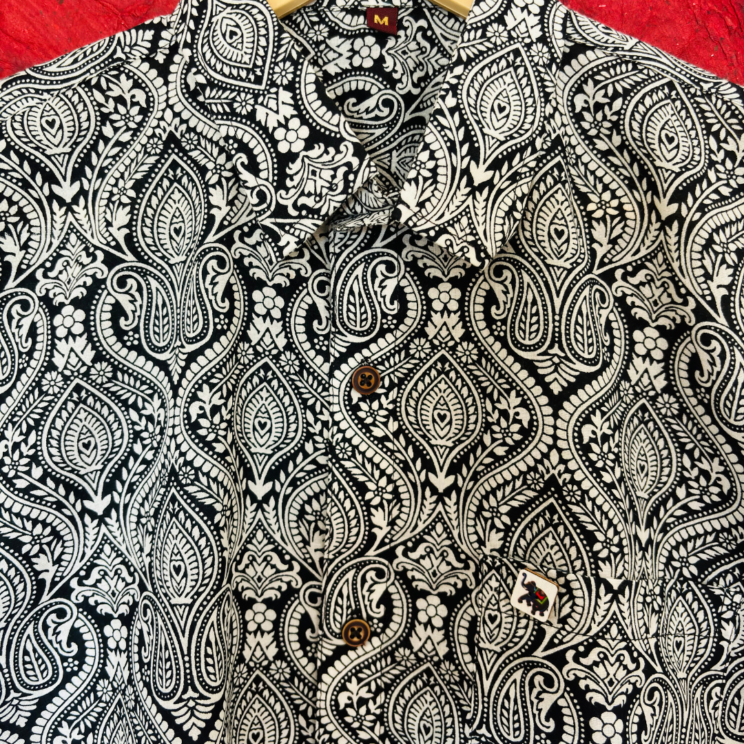 Black&White Mandala Print | Regular Fit | Half Sleeves Shirt