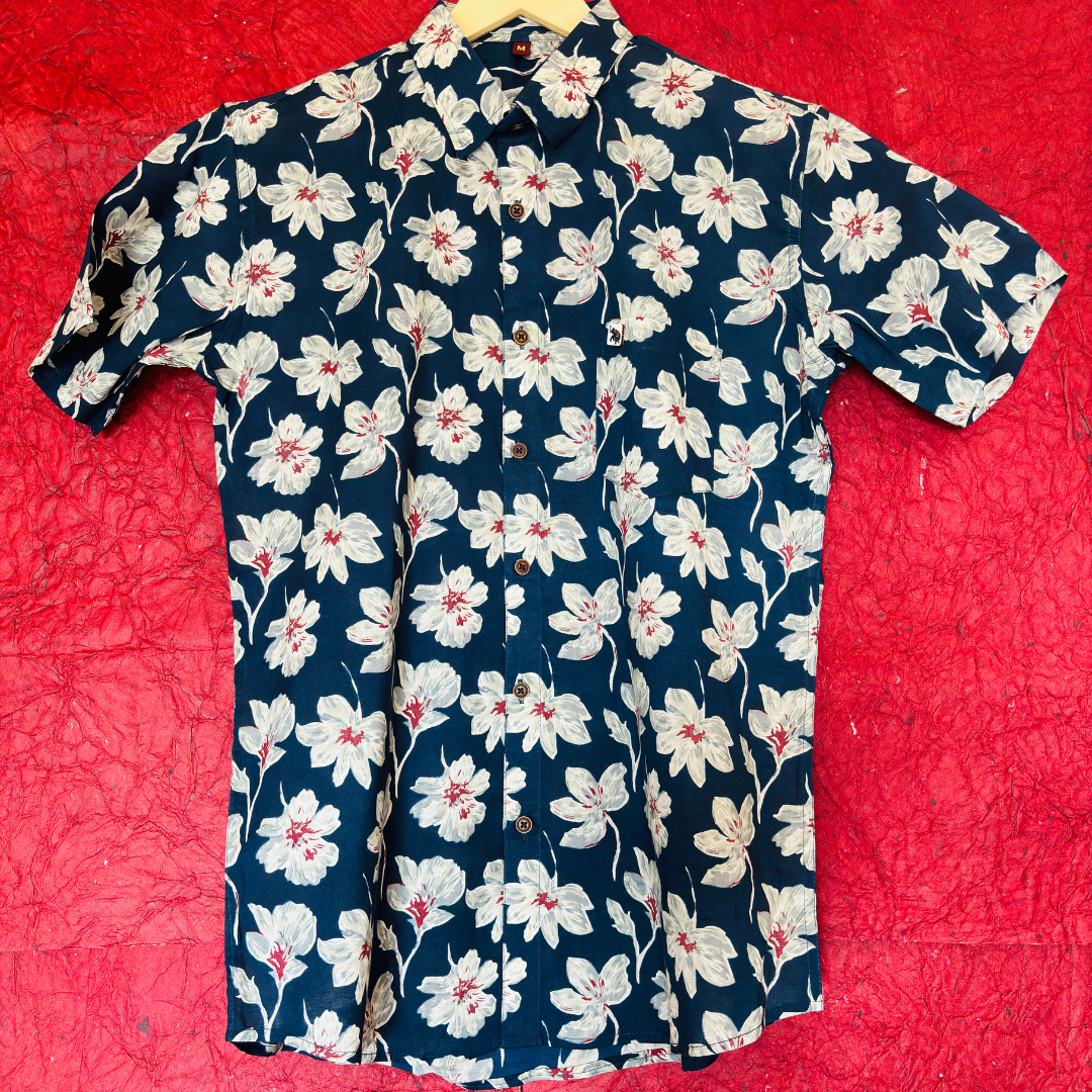 Blue Floral | Regular Fit | Half Sleeves Shirt