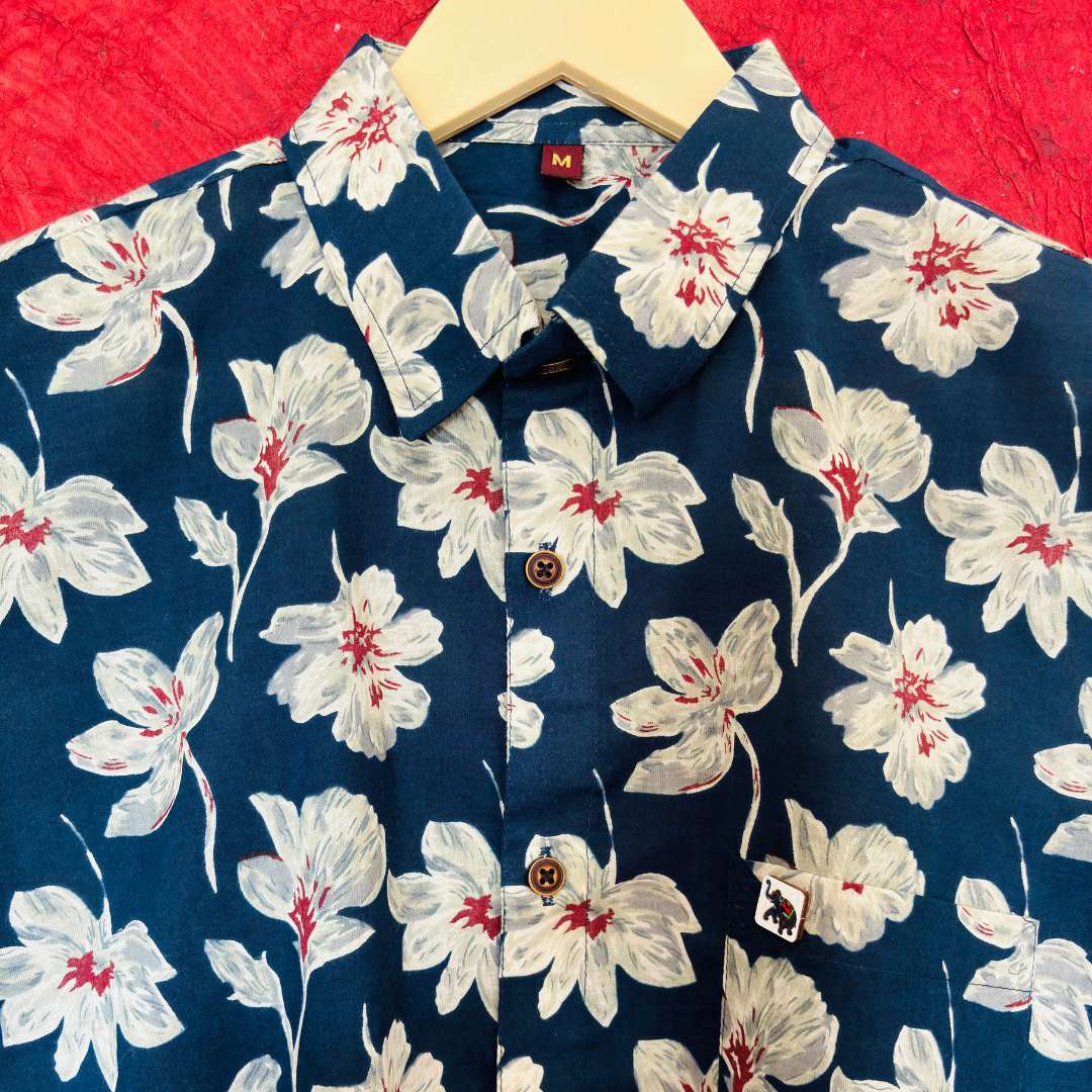 Blue Floral | Regular Fit | Half Sleeves Shirt