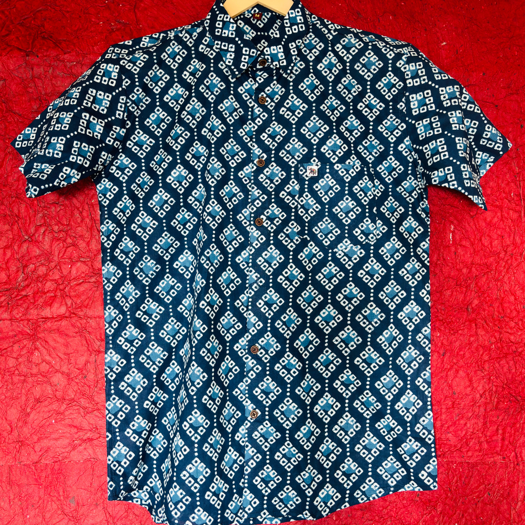 Blue Bandhej | Regular Fit | Half Sleeves Shirt