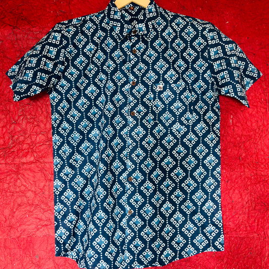 Blue Bandhej | Regular Fit | Half Sleeves Shirt