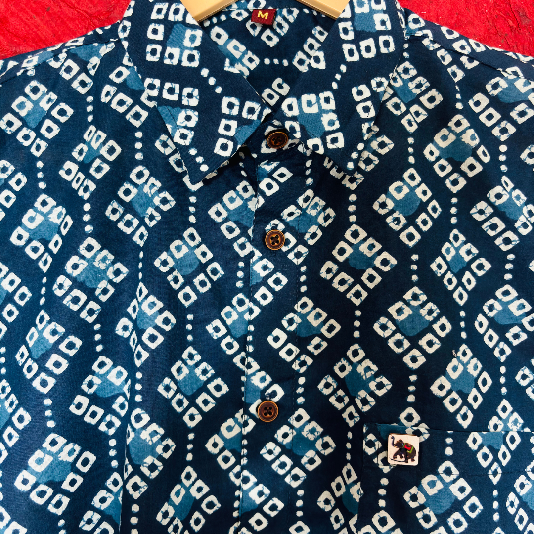 Blue Bandhej | Regular Fit | Half Sleeves Shirt