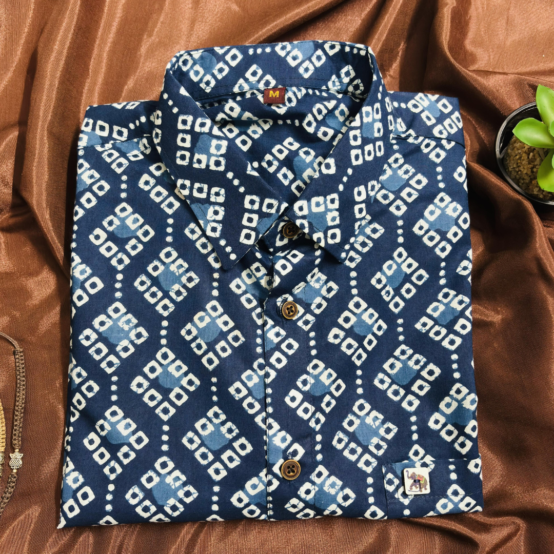 Blue Bandhej | Regular Fit | Half Sleeves Shirt