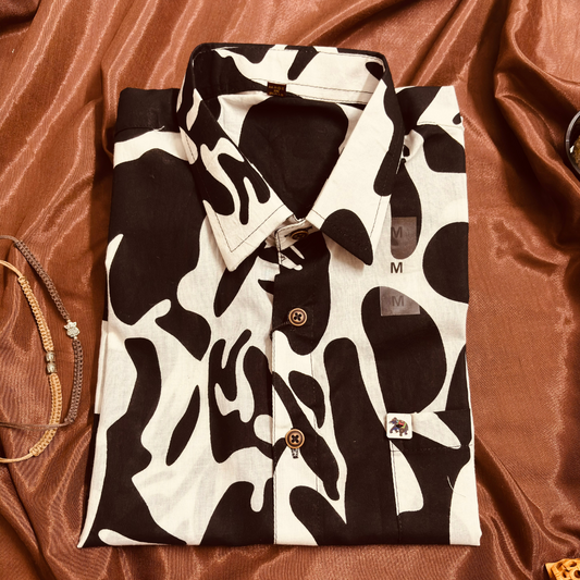 Black and White Retro | Regular Fit | Half Sleeves Shirt