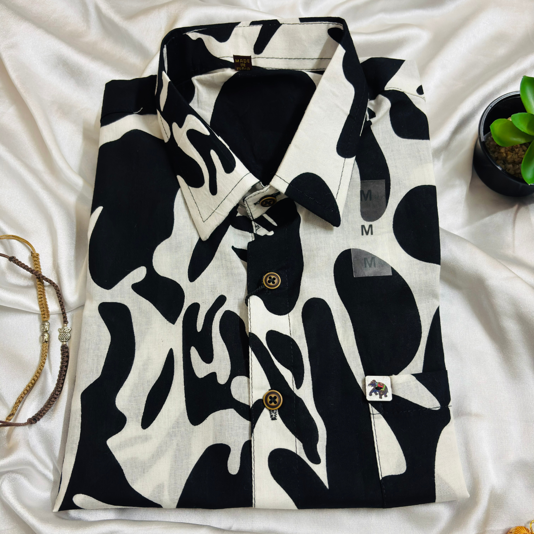 Black and White Retro | Regular Fit | Half Sleeves Shirt