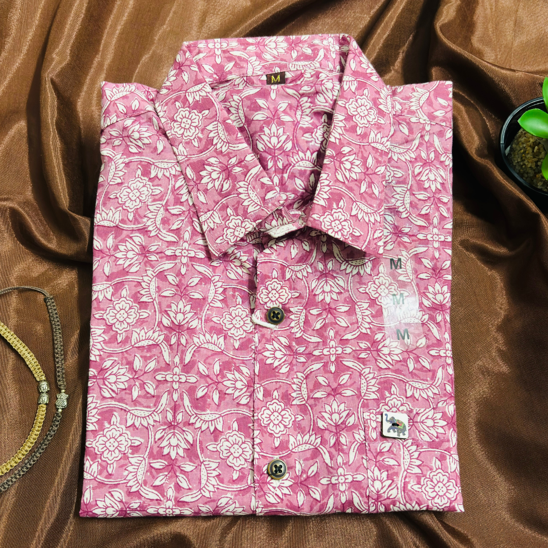 Pink and Flowers | Regular Fit | Half Sleeves Shirt