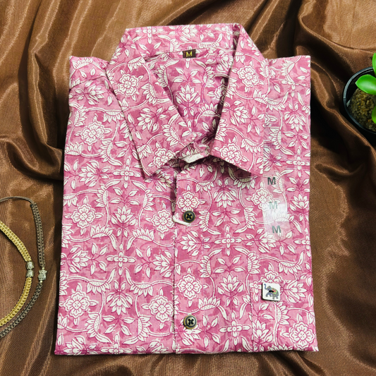 Pink and Flowers | Regular Fit | Half Sleeves Shirt