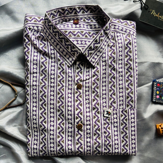 White Purple Zig-Zag | Regular Fit | Full Sleeves Shirt