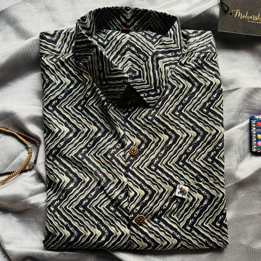 White Black Zig-Zag | Regular Fit | Full Sleeves Shirt