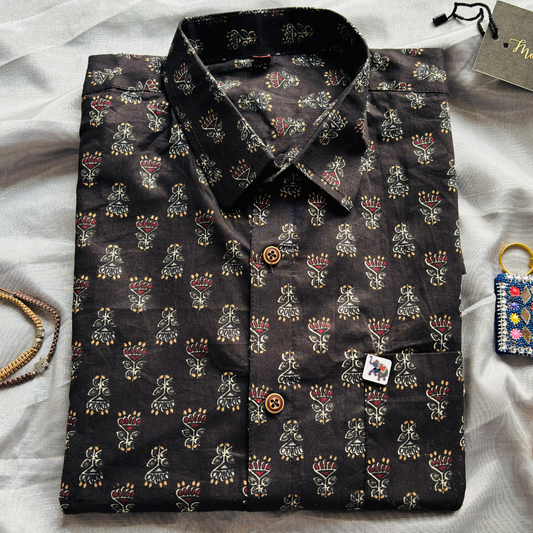 Black with Floral Booties | Regular Fit | Full Sleeves Shirt